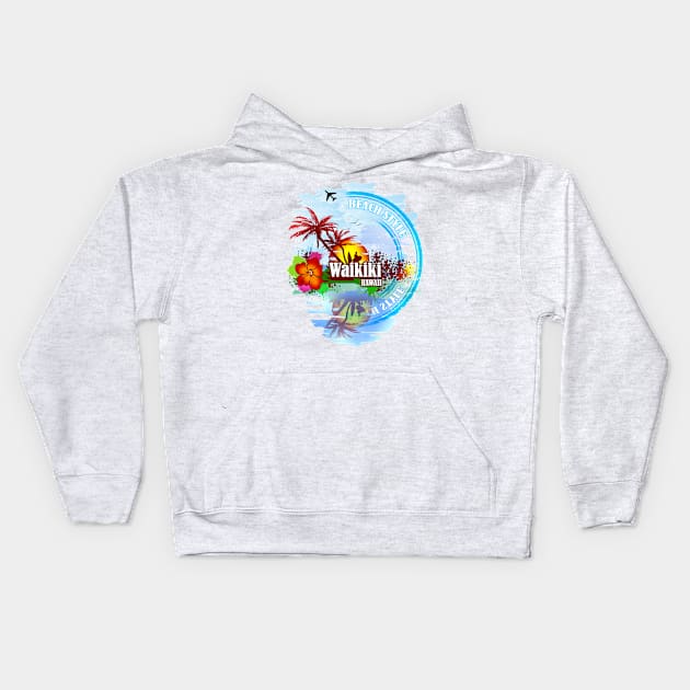 Waikiki Hawaii Kids Hoodie by dejava